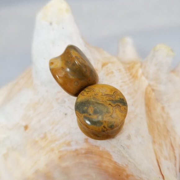 Pair Crazy Lace Agate organic plugs gauge double flare stretchers 16 mm 5/8 NWT - Picture 1 of 3